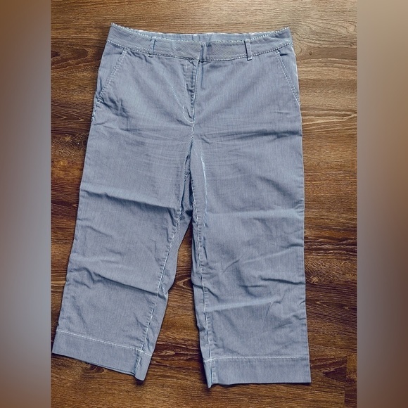 Talbots Wide Leg Crop 12 Blue White Pinstripes - Picture 2 of 9